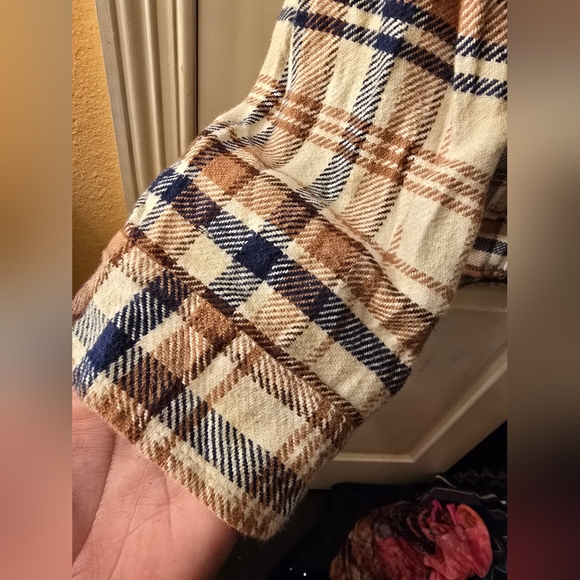 American eagle oversized flannel hooded shirt sz xl tan - Picture 4 of 4